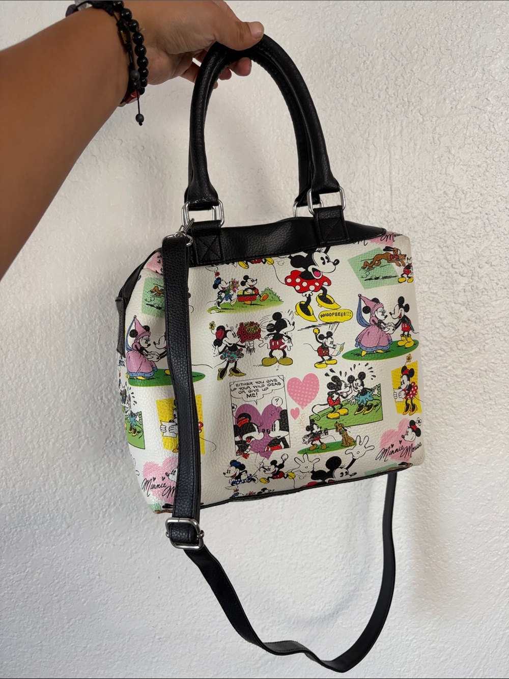Disney White Comic Theme Minnie and Mickey Bag